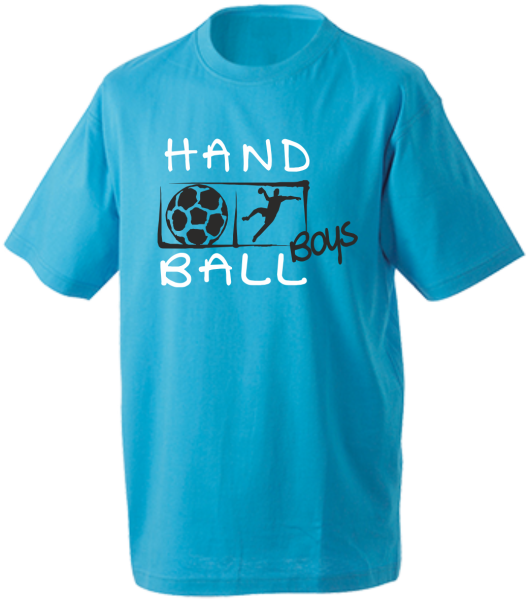 Handballshirt boys in Türkis mit Druck in weiß und schwarz